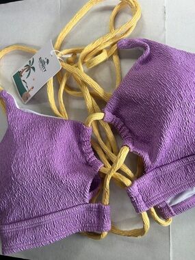 B2PRITY Lavender Textured Bikini with Yellow Tie Straps